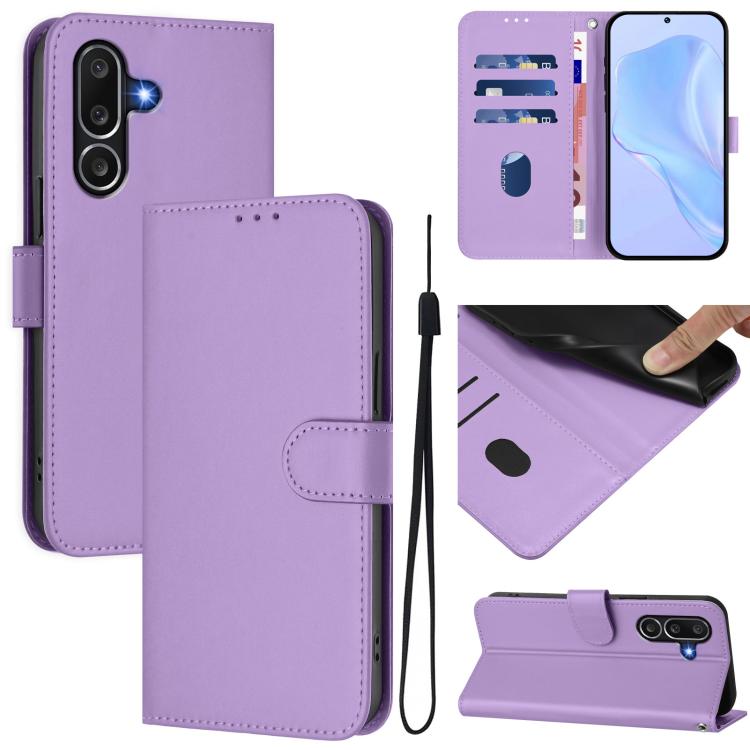 Funda de piel con textura de color liso y cordón para Samsung Galaxy M56 5G (morado lavanda)