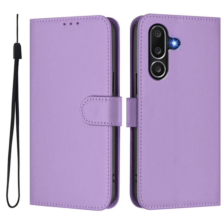 Funda de piel con textura de color liso y cordón para Samsung Galaxy M56 5G (morado lavanda)