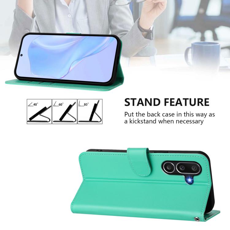 Funda de piel con textura de color liso y cordón para Samsung Galaxy M56 5G (verde)