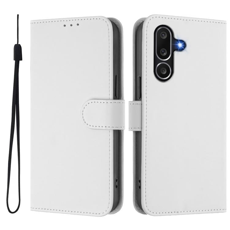 Funda de piel con textura de color liso y cordón para Samsung Galaxy M56 5G (blanco)
