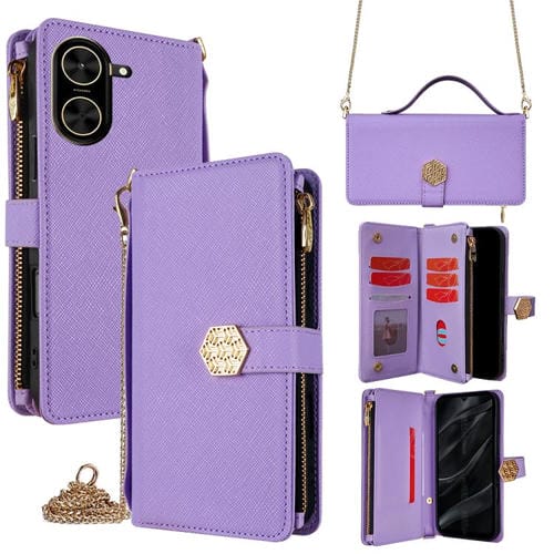 Funda de cuero con textura cruzada y asa cruzada para Redmi A5 4G (171,7 mm) (morado)
