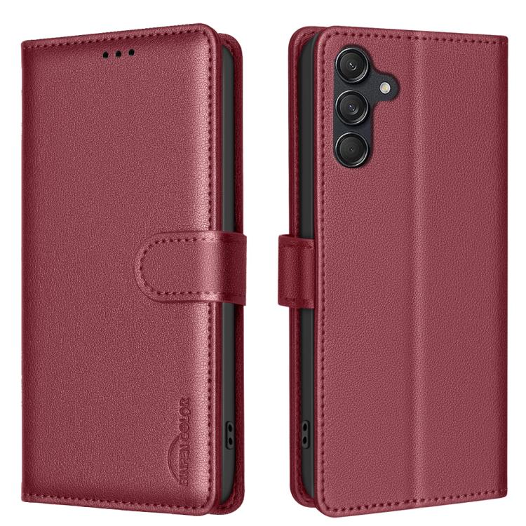 Funda de cuero antirrobo con textura de lichi RFID para Samsung Galaxy M36 5G6 5G (roja)