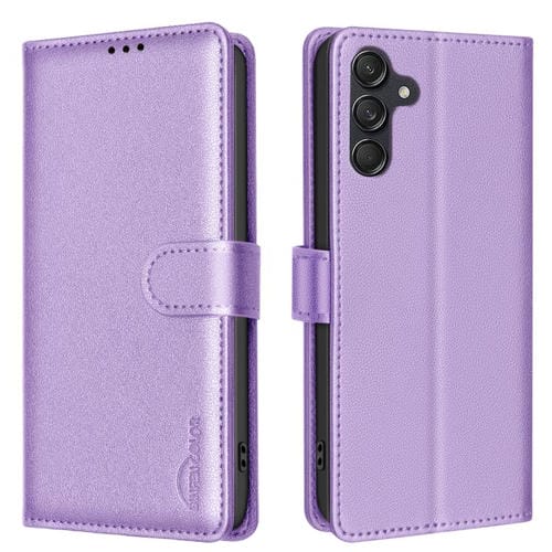 Funda de cuero antirrobo RFID con textura Litchi para Samsung Galaxy M36 5G6 5G (morada)