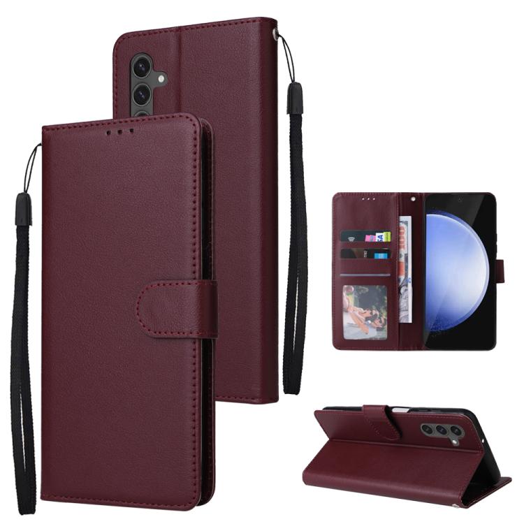 Funda de cuero multifuncional para Samsung Galaxy S25 FE 5G con 3 ranuras para tarjetas (rojo vino)