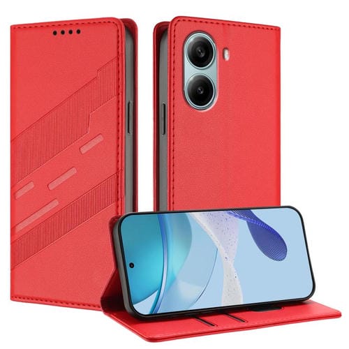 Funda de cuero retro multifunción con relieve global para Redmi Turbo 4 Pro (roja)