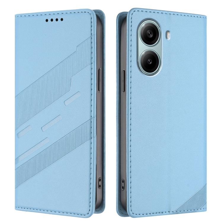 Funda de cuero retro con relieve global para Redmi Turbo 4 Pro (azul claro)