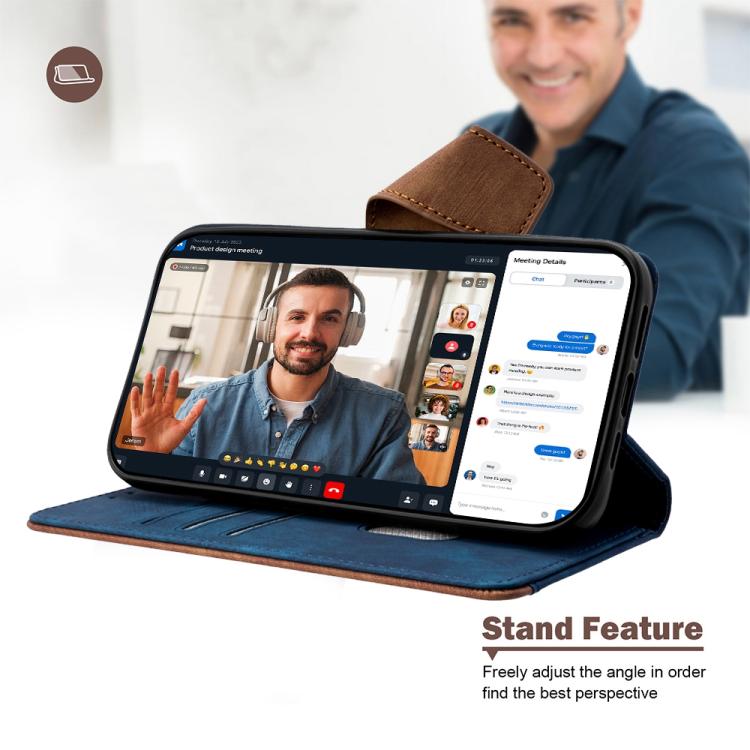 Funda de cuero con costuras de color y bloqueo RFID para Redmi A5 4G (171,7 mm, azul)