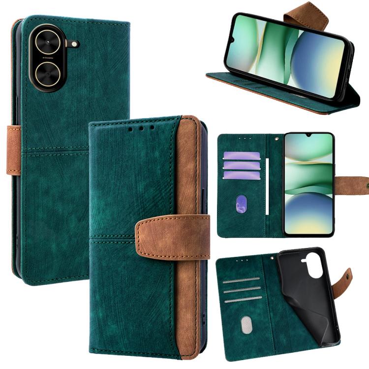 Funda de cuero con costuras de color y bloqueo RFID para Redmi A5 4G (171,7 mm, verde)
