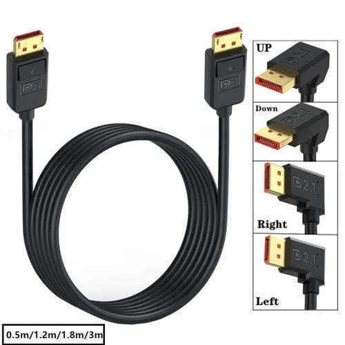 Cable Adaptador Extensión DisplayPort DP2.1 a DP2.1 Codo Derecho 52 Gbps 16K 30 Hz 3 M (Negro)
