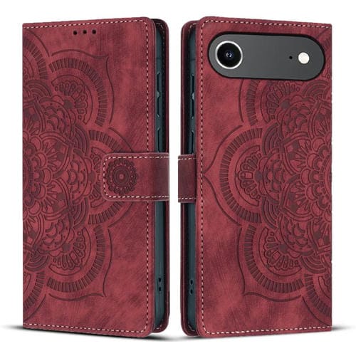 Funda de cuero retro esmerilado con relieve Mandala para iPhone 17 Air (rojo)