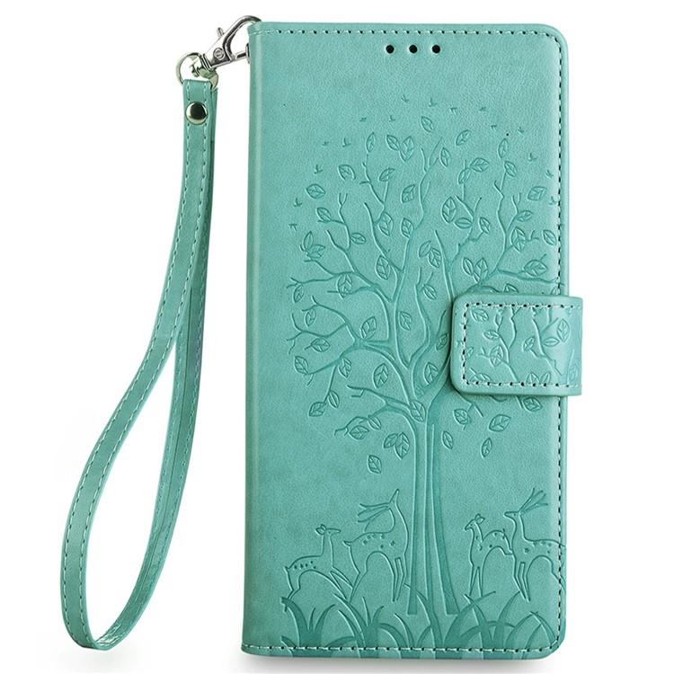 Funda de piel con relieve de árbol y ciervo para Redmi A5 4G (171,7 mm, verde)