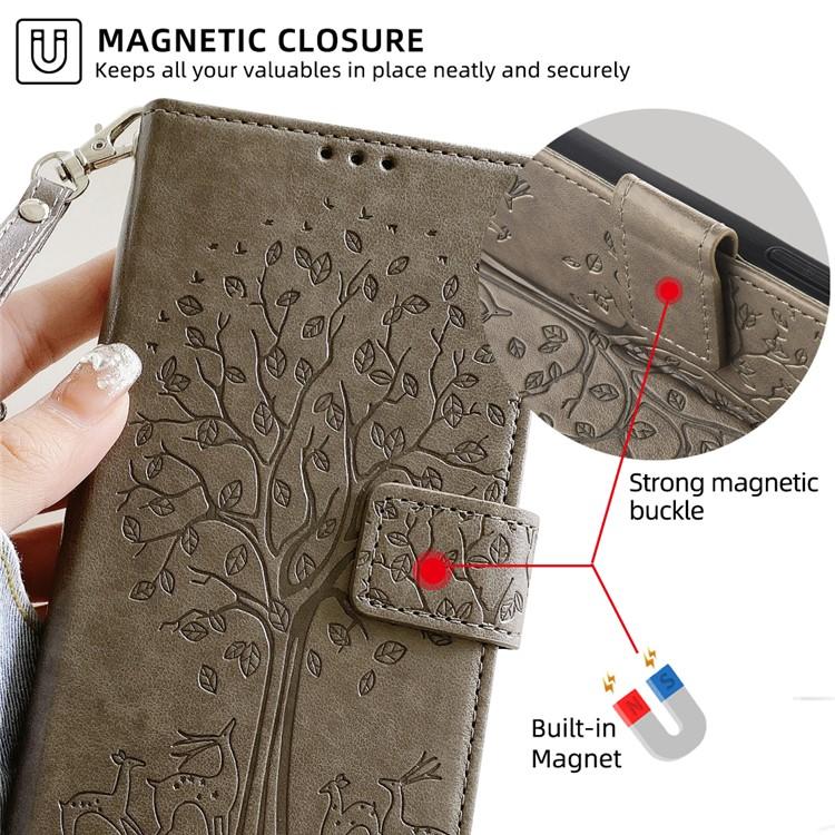 Funda de piel con relieve de árbol y ciervo para Redmi A5 4G (171,7 mm, gris)