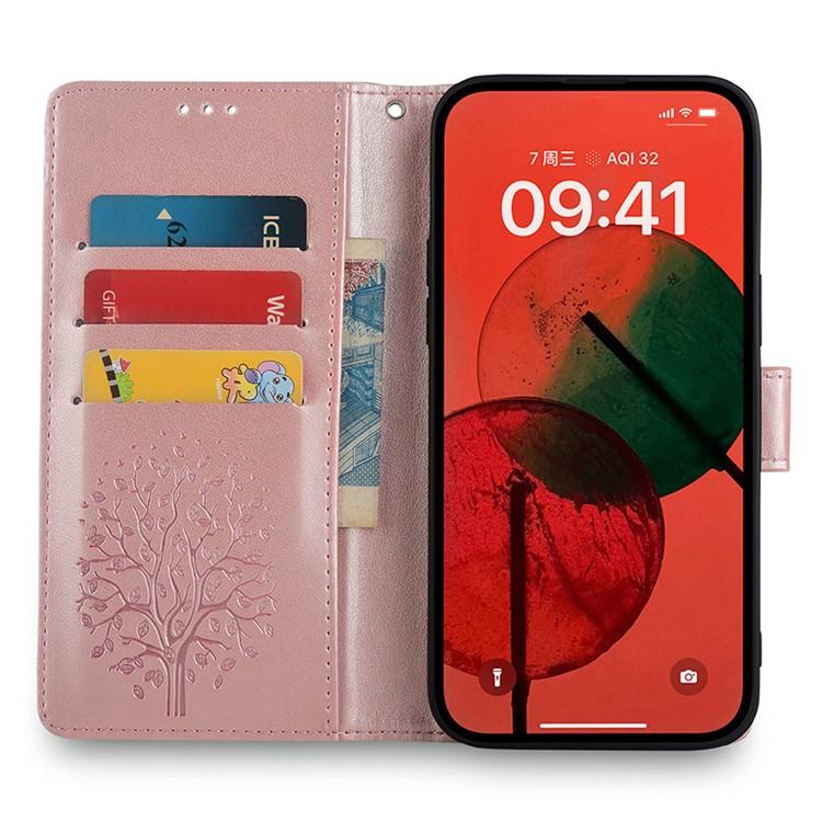 Funda de piel con relieve de árbol y ciervo para Redmi A5 4G (171,7 mm) (oro rosa)