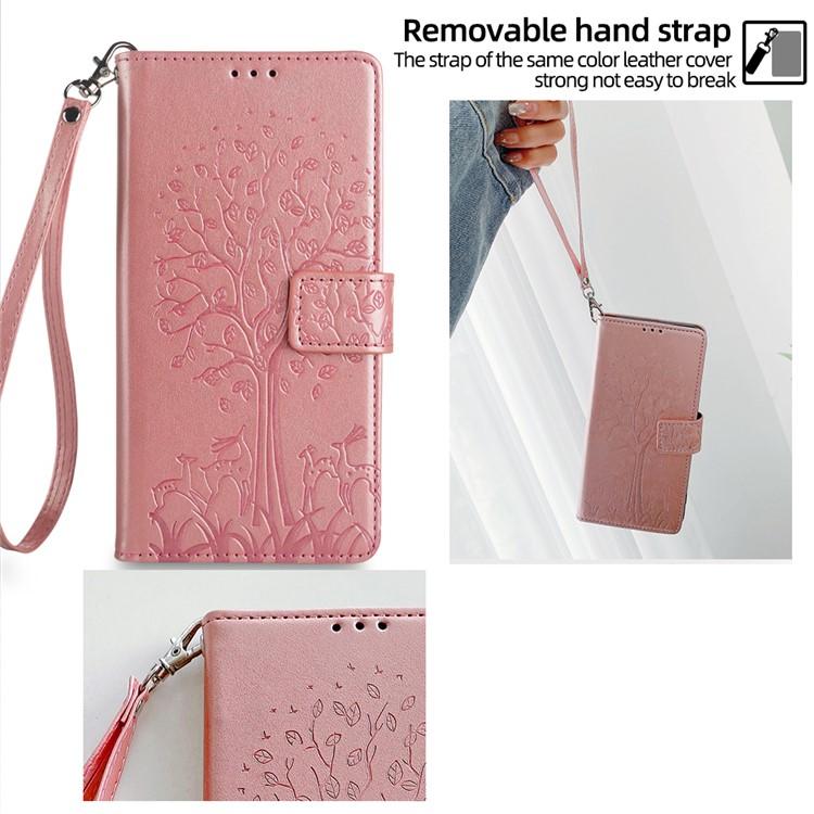 Funda de piel con relieve de árbol y ciervo para Redmi A5 4G (171,7 mm) (oro rosa)