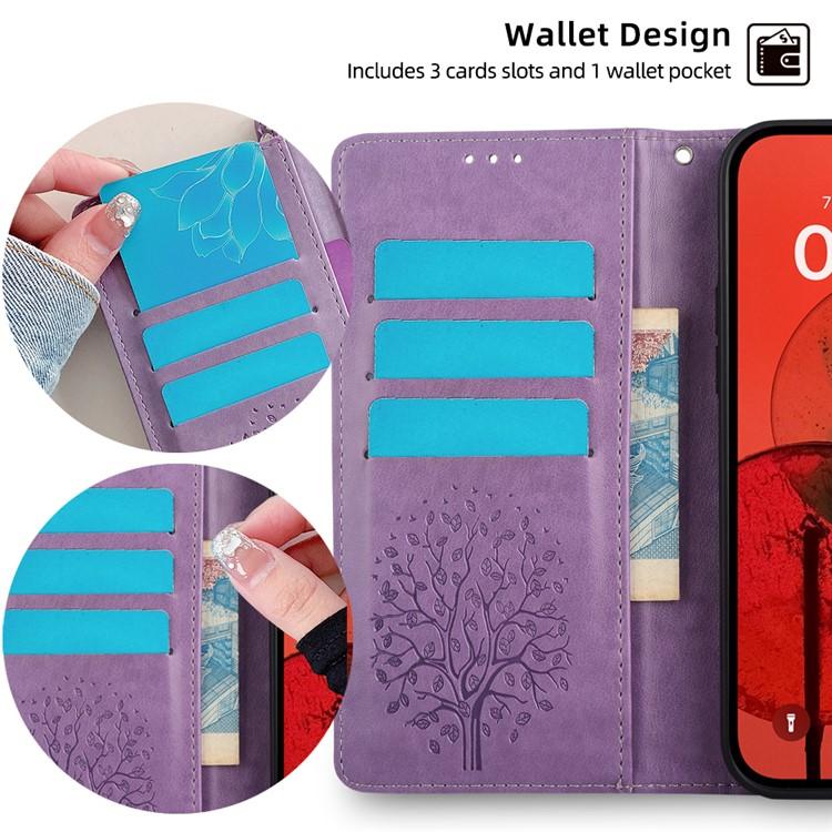Funda de piel con relieve de árbol y ciervo para Redmi A5 4G (171,7 mm) (morado)