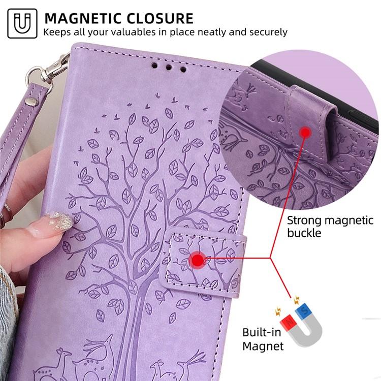 Funda de piel con relieve de árbol y ciervo para Redmi A5 4G (171,7 mm) (morado)