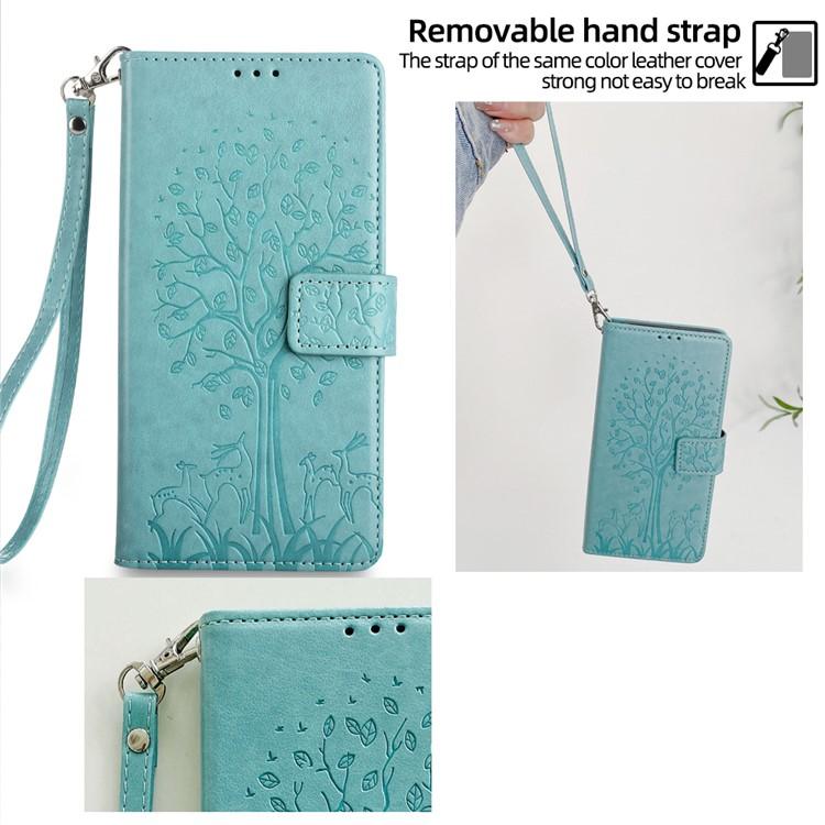 Funda de piel con relieve de árbol y ciervo para Redmi Note 14S 4G (verde)