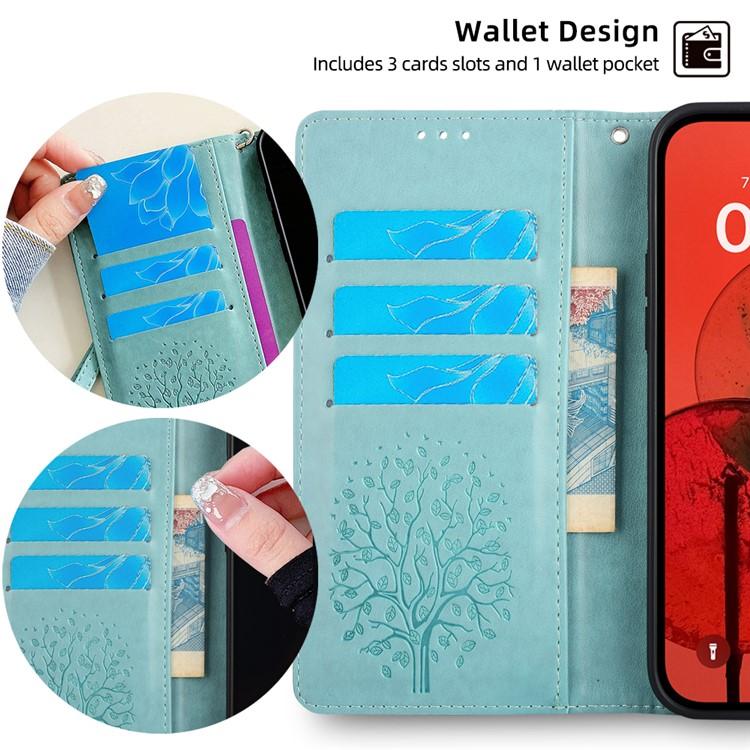 Funda de piel con relieve de árbol y ciervo para Redmi Note 14S 4G (verde)