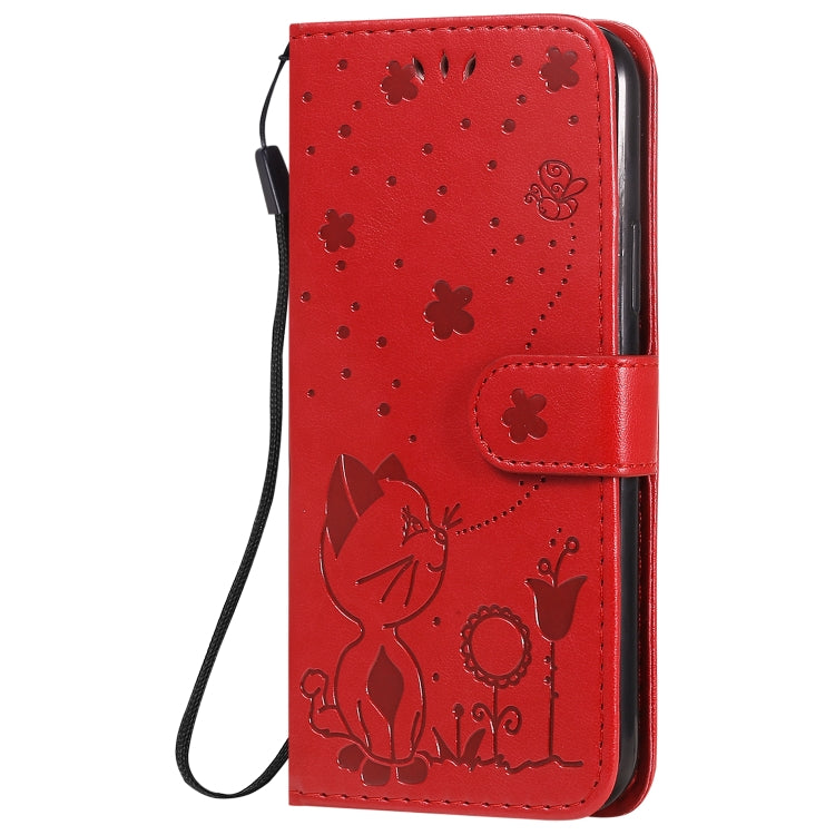 Funda de Cuero iPhone 11 Pro Cat Bee Patrón En Relieve Tapa Horizontal Soporte Ranuras Tarjetas Billetera (Rojo)
