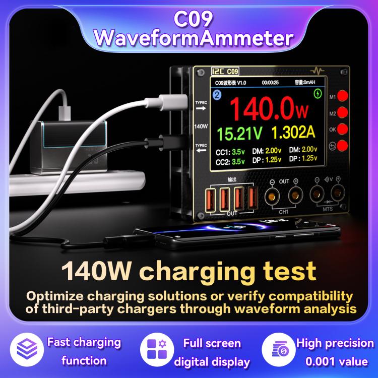 Digital Ammeter Waveform I2C C09 Load Detection and Voltage Measurement with Expansion Board