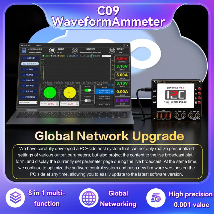 Digital Ammeter Waveform I2C C09 Load Detection and Voltage Measurement with Expansion Board