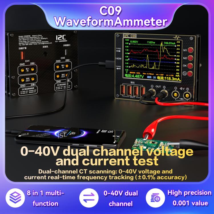 Digital Ammeter Waveform I2C C09 Load Detection and Voltage Measurement with Expansion Board