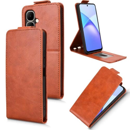 Funda magnética de cuero con tapa vertical y hebilla para Tecno Pop 10 / Infinix Smart 10 4G (marrón)