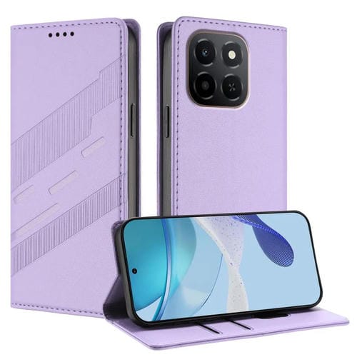 Funda de cuero retro con relieve para Honor X6c (morado claro)