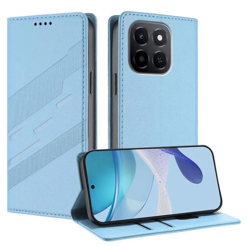 Funda de cuero retro con relieve para Honor X6c (azul claro)