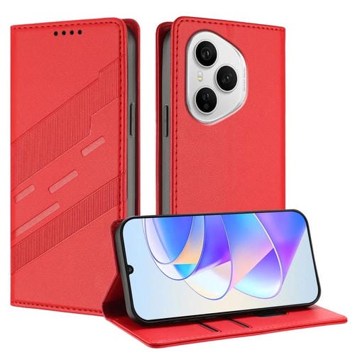 Funda de cuero retro multifunción con relieve para Honor 400 Pro Global (160,8 mm) (rojo)
