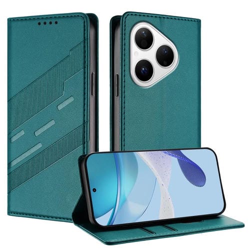 Funda de cuero retro con relieve para Huawei Pura 80 (verde oscuro)