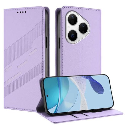 Funda de cuero retro con relieve para Huawei Pura 80 (morado claro)