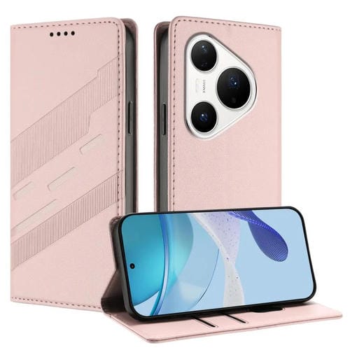 Funda de cuero retro con relieve para Huawei Pura 80 Pro (rosa)