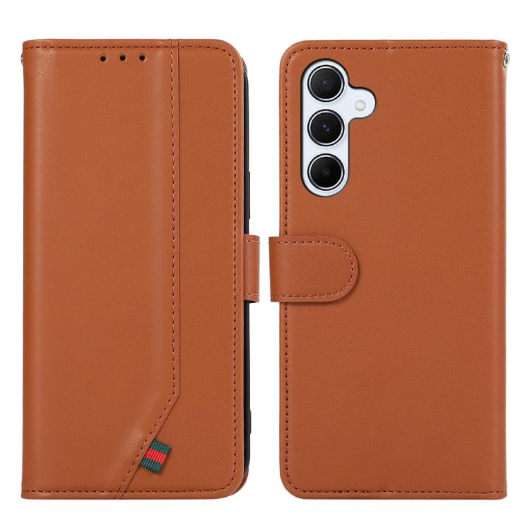 Funda de cuero ABEEL con textura delicada y RFID para Samsung Galaxy S25 FE 5G (marrón)