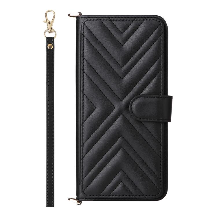 Funda de cuero multifuncional para Samsung Galaxy M56 5G con 6 ranuras para tarjetas y correa para la muñeca (negra)