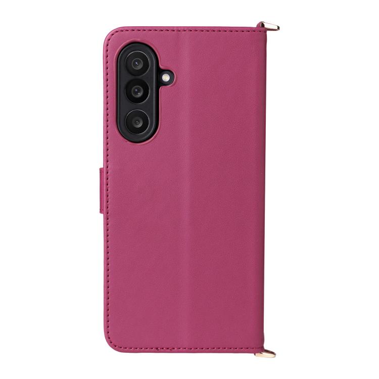 Funda de cuero multifuncional para Samsung Galaxy M56 5G con 6 ranuras para tarjetas y correa para la muñeca (rosa)