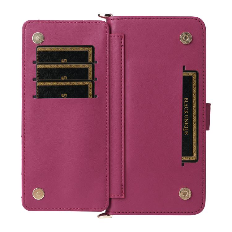 Funda de cuero multifuncional para Samsung Galaxy M56 5G con 6 ranuras para tarjetas y correa para la muñeca (rosa)