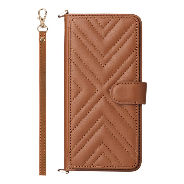 Funda de cuero multifuncional para Samsung Galaxy M56 5G con 6 ranuras para tarjetas y correa para la muñeca (marrón)