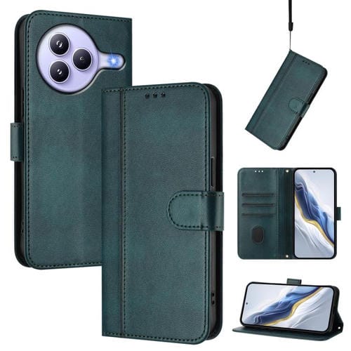 Funda de cuero retro con hebilla y empalme de línea para Xiaomi Civi 5 Pro 5G (verde oscuro)