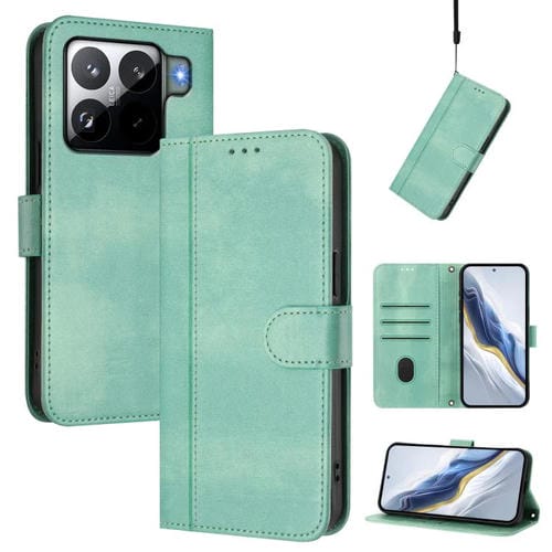 Funda de cuero retro con hebilla de empalme de línea para Xiaomi 15S Pro 5G (menta)