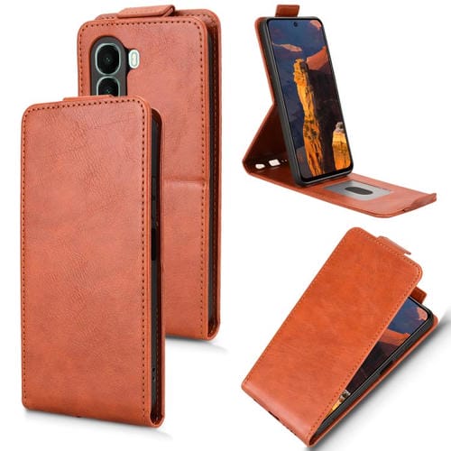 Funda magnética vertical de cuero con hebilla para itel A95 5G (marrón)