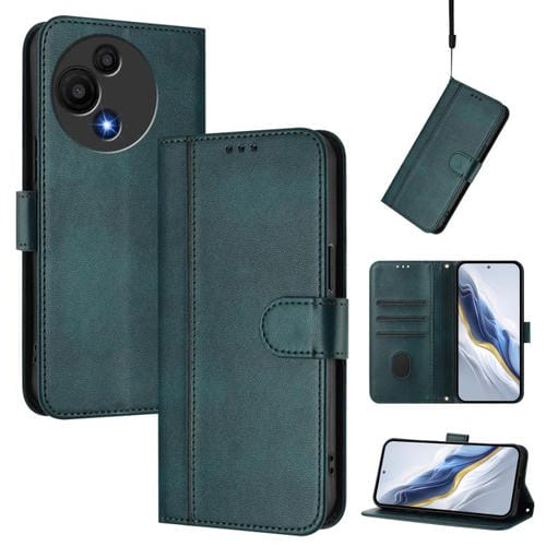 Funda de cuero retro con hebilla para TCL 605/60 SE (verde oscuro)