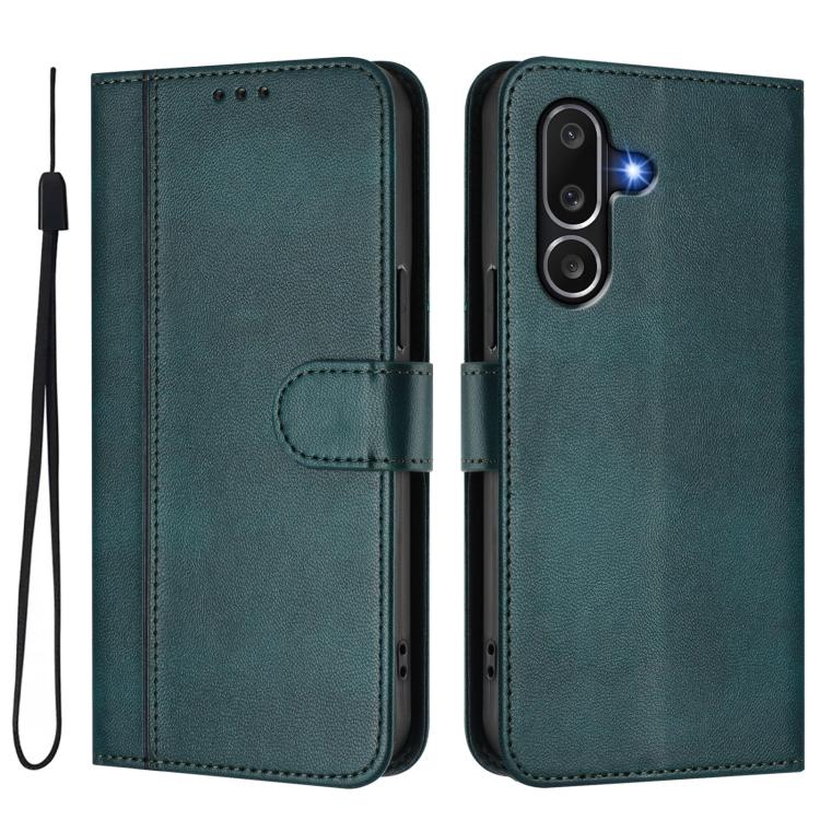 Funda de cuero retro con hebilla y empalme de línea para Samsung Galaxy M56 5G (verde oscuro)
