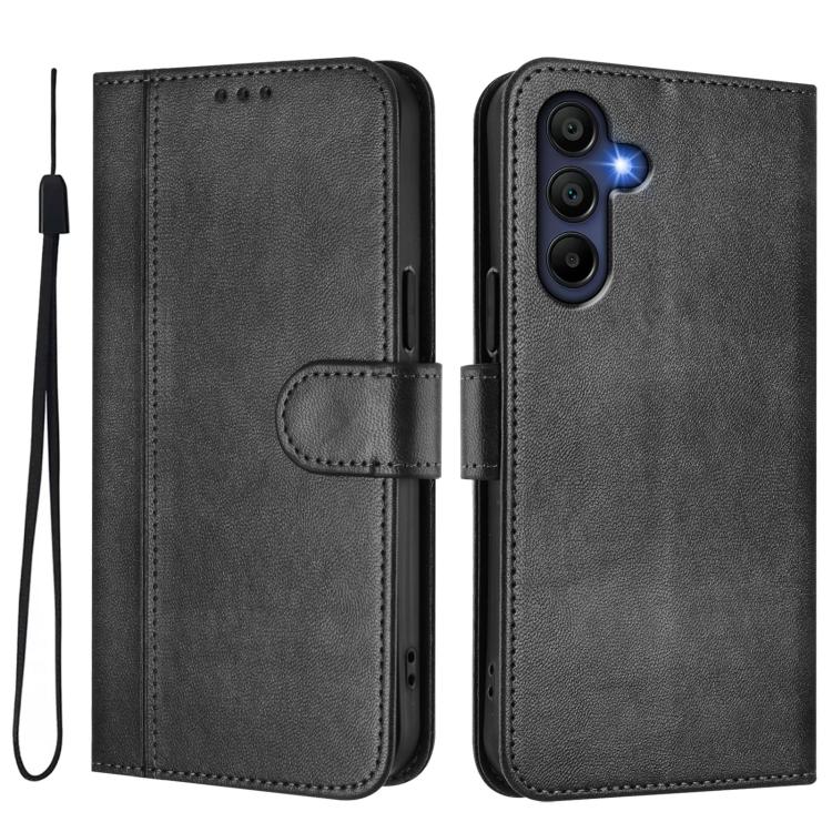 Funda de cuero retro con hebilla y empalme de línea para Samsung Galaxy A17 5G (negra)