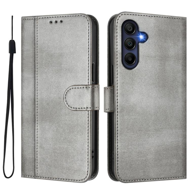 Funda de cuero retro con hebilla y empalme de líneas para Samsung Galaxy A17 5G (gris)