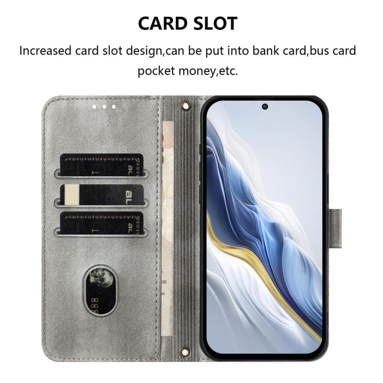 Funda de cuero retro con hebilla y empalme de líneas para Samsung Galaxy A17 5G (gris)