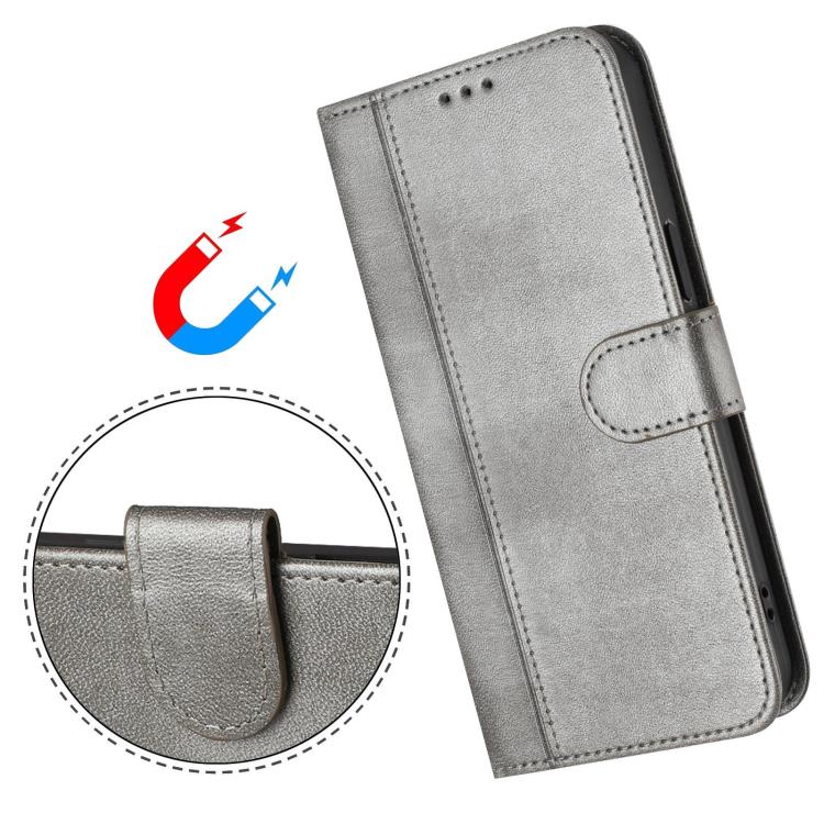 Funda de cuero retro con hebilla y empalme de líneas para Samsung Galaxy A17 5G (gris)