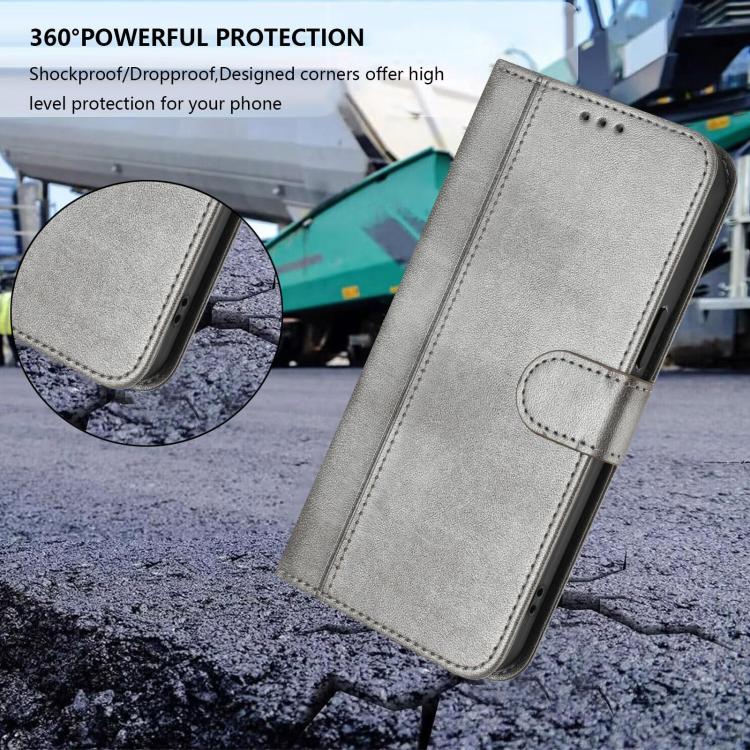 Funda de cuero retro con hebilla y empalme de líneas para Samsung Galaxy A17 5G (gris)