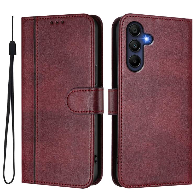 Funda de cuero retro con hebilla y empalme de línea para Samsung Galaxy A17 5G (rojo vino)