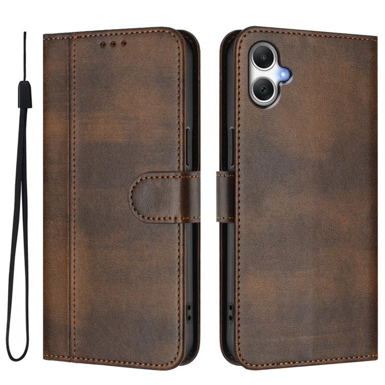Funda de cuero retro con hebilla y empalme de líneas para Samsung Galaxy A07 4G (marrón)
